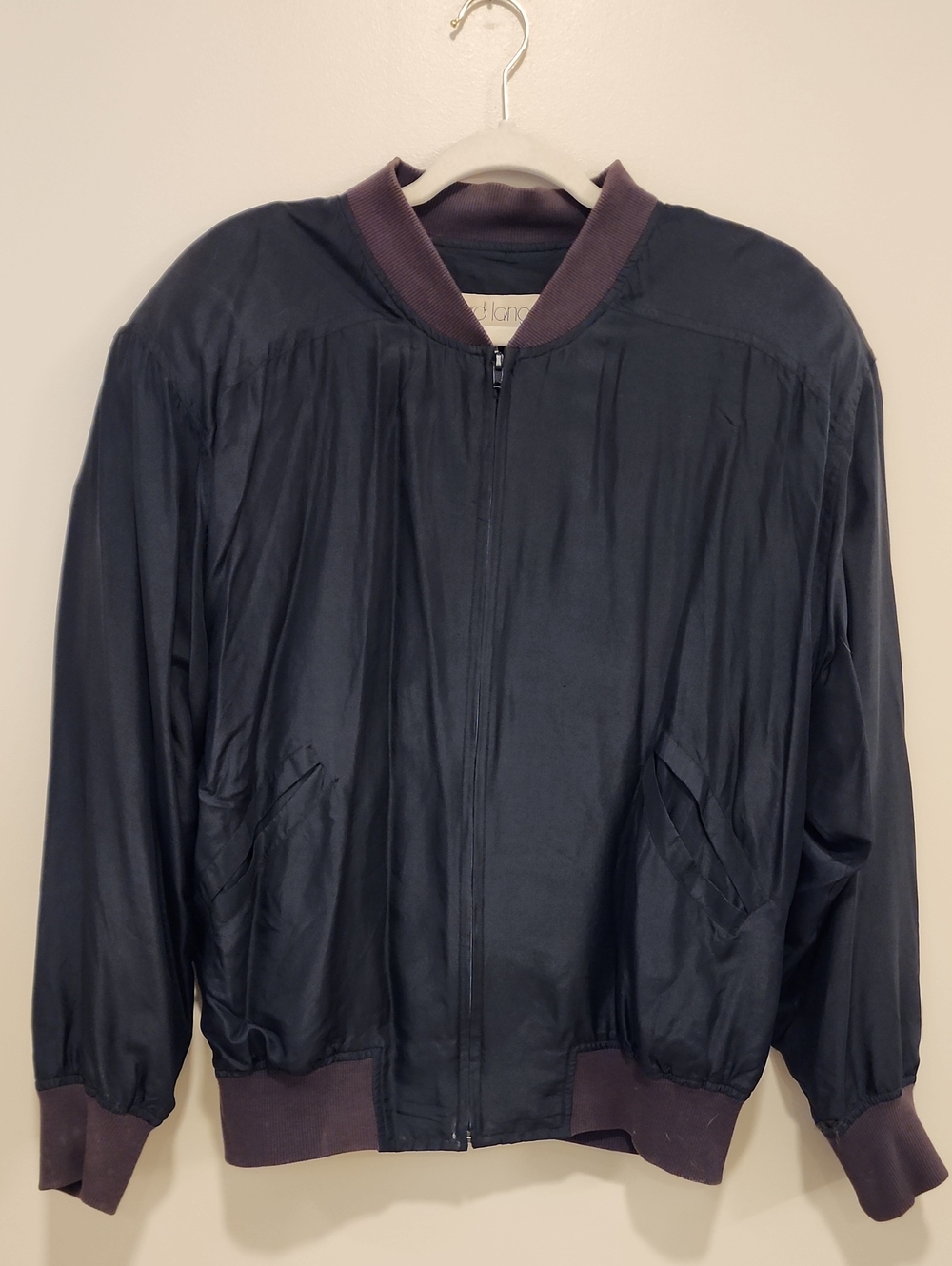 Vintage Richard Lang Silk Bomber Jacket Oversized Shoulder Pads 90s size Med